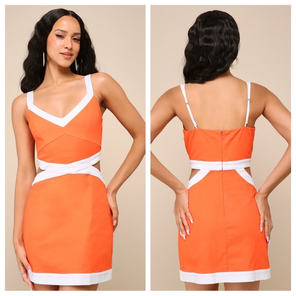 Lulus Nothing But Sweet Coral Color Block Cutout Mini dress